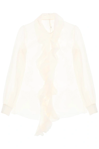 Dolce & Gabbana Silk-georgette Blouse With Ruffles In White