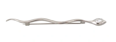 DOLCE & GABBANA SILVER BRASS CRYSTAL SPILLA SERPENTE MENS BROOCH PIN