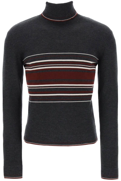 Dolce & Gabbana Striped Wool Turtleneck Sweater In Grey