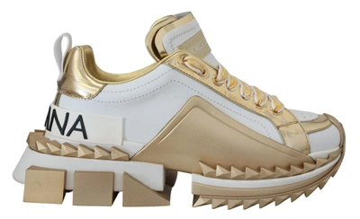 Dolce & Gabbana White And Gold Super Queen Leather Shoes