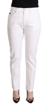 DOLCE & GABBANA WHITE COTTON MID WAIST DENIM TAPERED JEANS