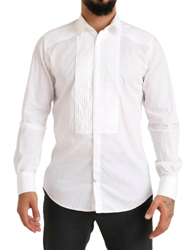 Dolce & Gabbana White Gold Formal Cotton Tuxedo Dress Shirt