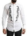 Dolce & Gabbana White Tuxedo Slim Fit Baroque Shirt In White