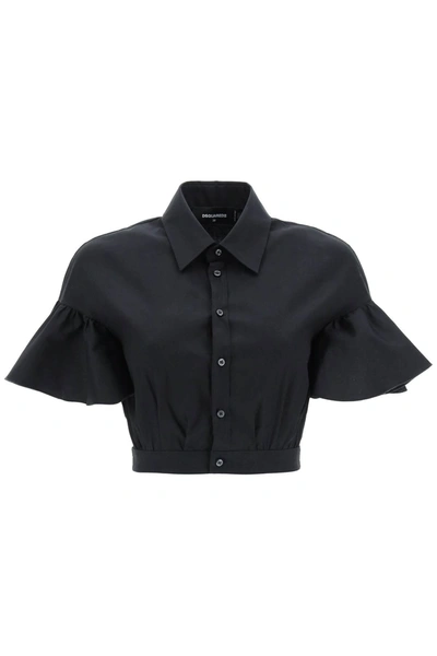 Dsquared2 Cropped Cotton Shirt In Black