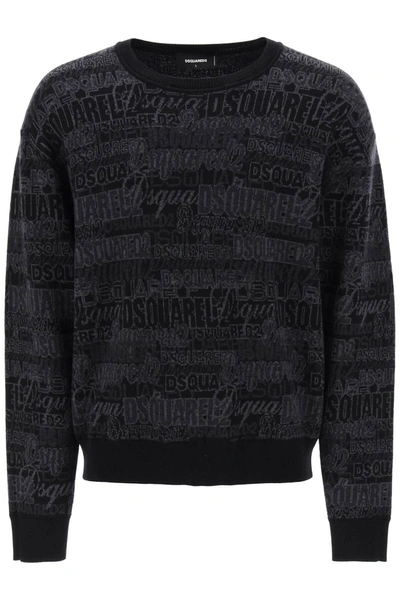 Dsquared2 Wool Sweater With Logo Lettering Motif In Grey