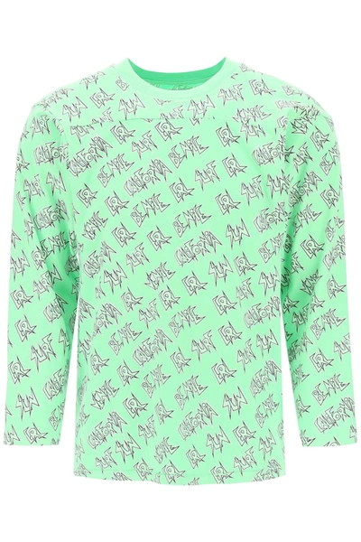 Erl Waffle Long Sleeved T-shirt With All-over Print In Mixed Colours