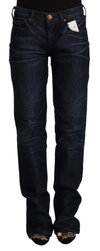 Ermanno Scervino Dark Blue Mid Waist Cotton Denim Straight Jeans In Blue