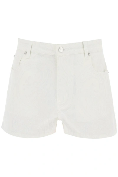 Etro Paisley Denim Shorts In White