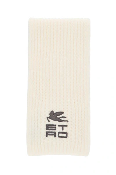 Etro Wool Scarf With Logo In White