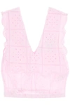 Ganni Broderie Anglaise Rhythm Collar Top In Pink