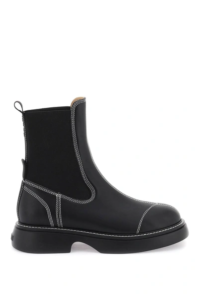 Ganni Everyday Faux Chelsea Boots In Black