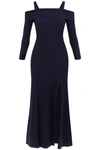 Ganni Long Knitted Off-the-shoulder Dress In Blue