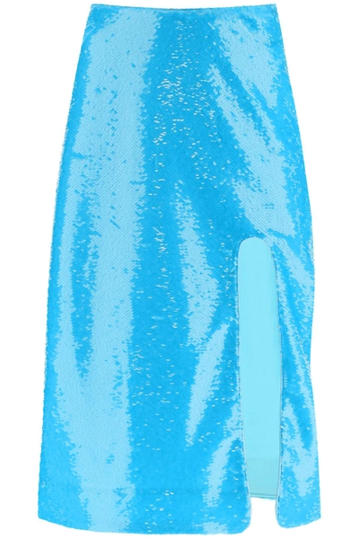 Ganni Sequin-embellished Midi Skirt In Light Blue
