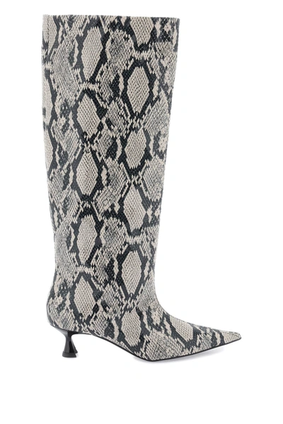 Ganni Snake-effect Knee-high Boots In Multi-colored