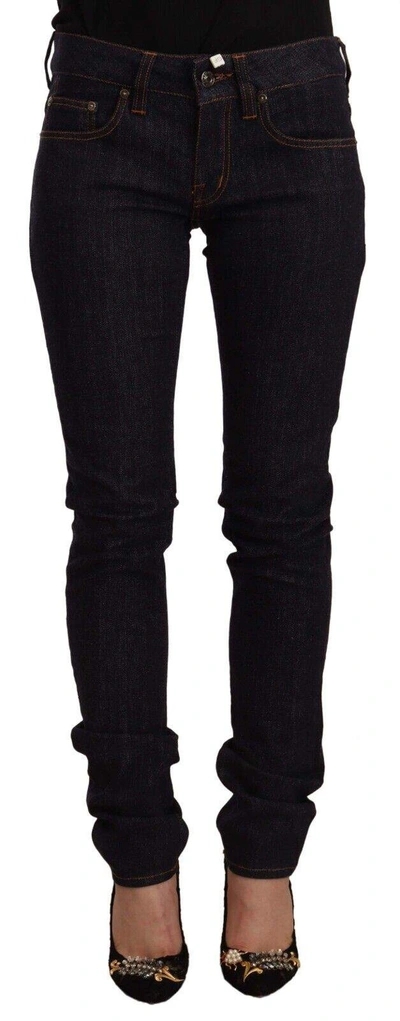 Gf Ferre' Black Mid Waist Cotton Denim Skinny Jeans