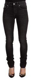 Gf Ferre' Black Washed Mid Waist Cotton Denim Skinny Jeans In Black