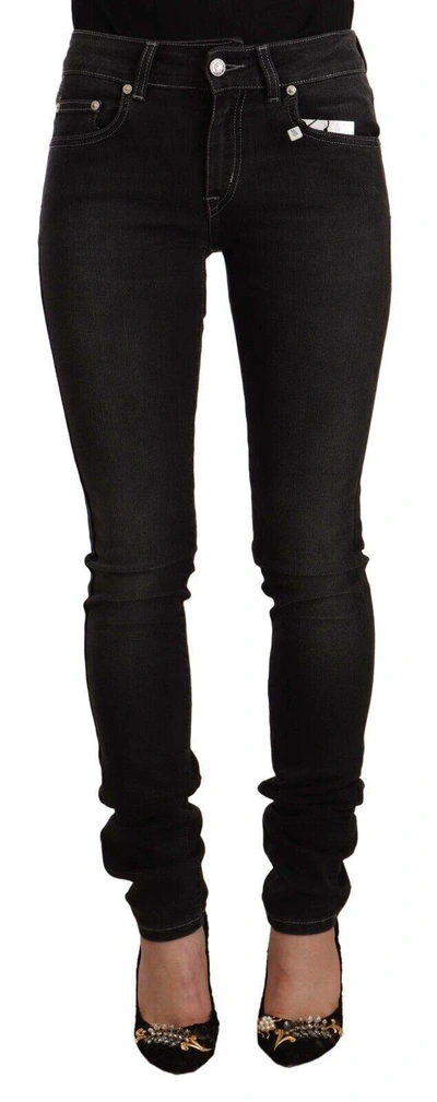Gf Ferre' Black Washed Mid Waist Cotton Skinny Slim Fit Jeans
