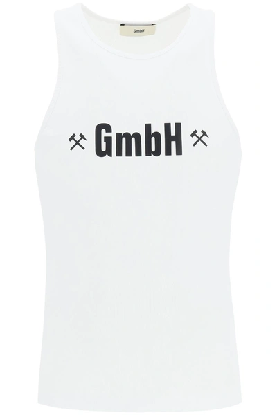 Gmbh Logo Print Ribbed Tank Top In White