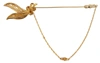 DOLCE & GABBANA GOLD TONE 925 STERLING SILVER CRYSTAL CHAIN PIN BROOCH