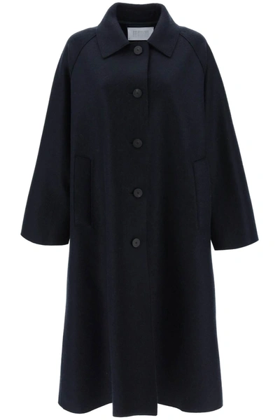 Harris Wharf London Balmacaan Coat In Pressed Wool In Blue