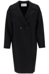 Harris Wharf London Black Double-breasted Coat With Dropped Shoulders In Wool Woman In Black