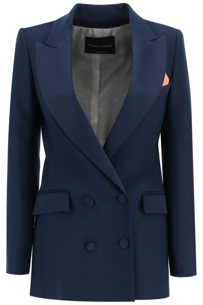 Hebe Studio Bianca Blazer In Cady And Satin In Blue
