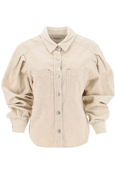 Marant Etoile Renata Balloon-sleeved Overshirt In Corduroy In Beige