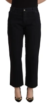 JOHN GALLIANO BLACK COTTON FLARED CROPPED HIGH WAIST DENIM JEANS