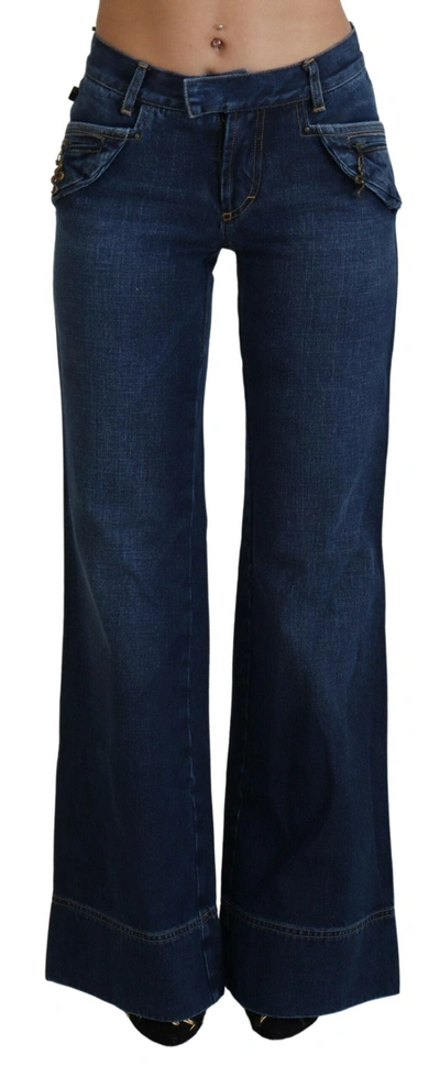 Just Cavalli Blue Low Waist Flared Leg Cotton Denim Jeans