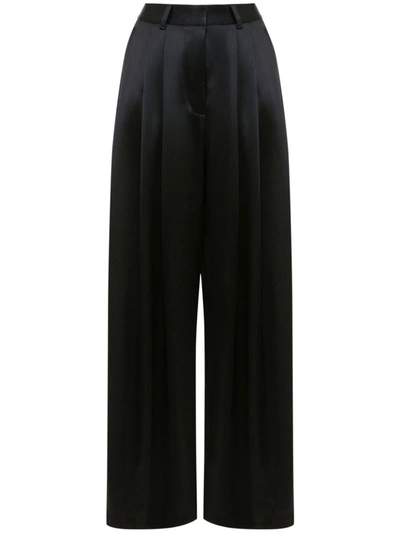 Jw Anderson Double-pleated Wide-leg Satin Trousers In Black