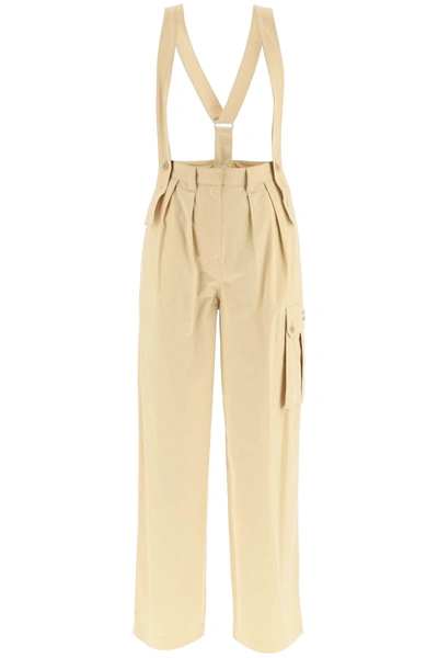 Kenzo Straight-leg Braces Cargo Trousers In Beige