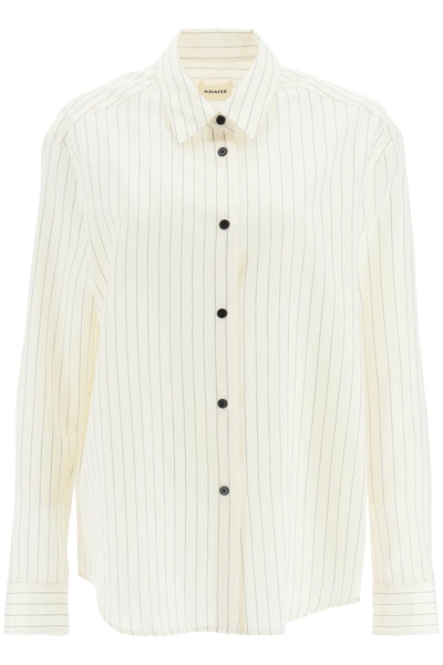 Khaite Argo Striped Wool-blend Shirt In White