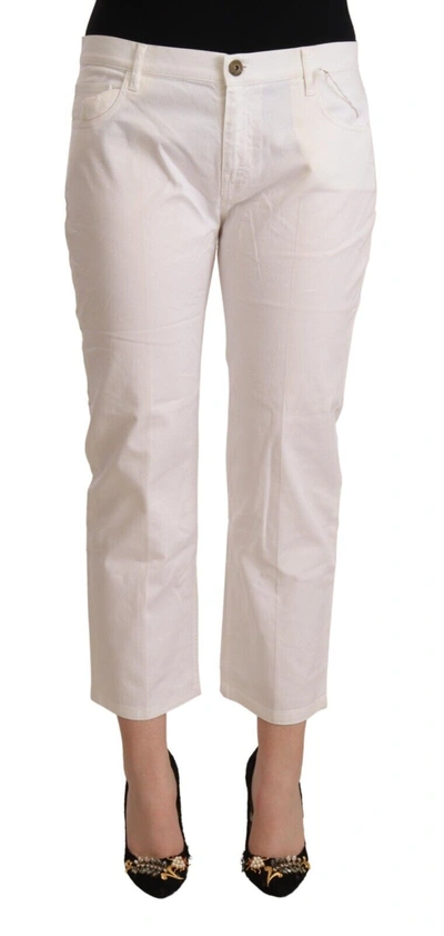 L'autre Chose White Cotton Mid Waist Cropped Denim Jeans