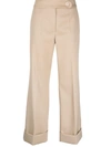 Lanvin Wool Trousers With Cropped Wide Leg In Beige