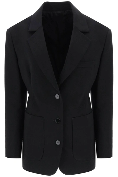 Lanvin Stretch Wool Waisted Blazer In Black