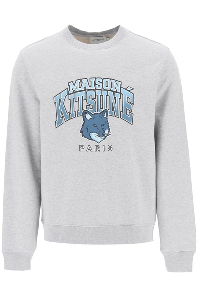 Maison Kitsuné Crew-neck Sweatshirt With Campus Fox Print In Grey