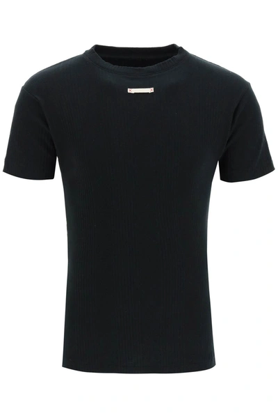 Maison Margiela Ribbed Cotton T-shirt In Black