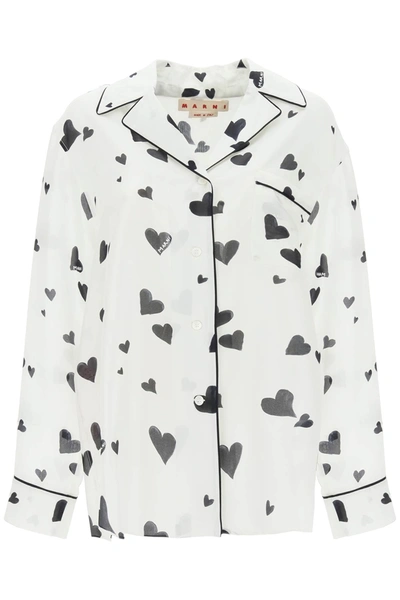 MARNI BUNCH OF HEARTS PRINT SILK PAJAMA SHIRT