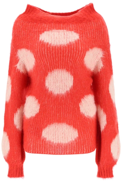 Marni Jacquard Knit Jumper With Polka Dot Motif In Burgundy