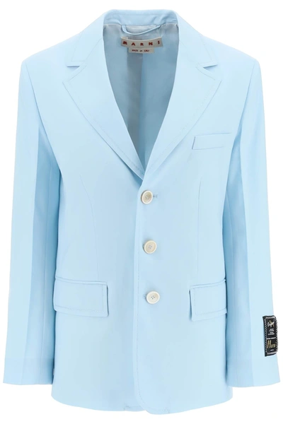 Marni Single-breasted Wool Blazer Jacket In Light Blue