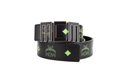 Mcm Claus Mens Summer Green Smooth Visetos Logo Leather Numeric Buckle Belt