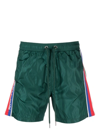 Moncler Side Striped Logo Swim Shorts In Green