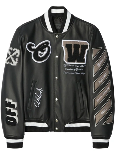 Off-white Leather Varsity Jacket In Multi-colored