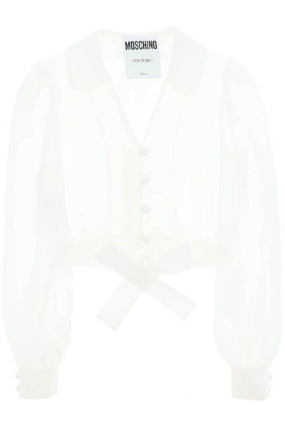 Moschino Cropped Silk Shirt In White
