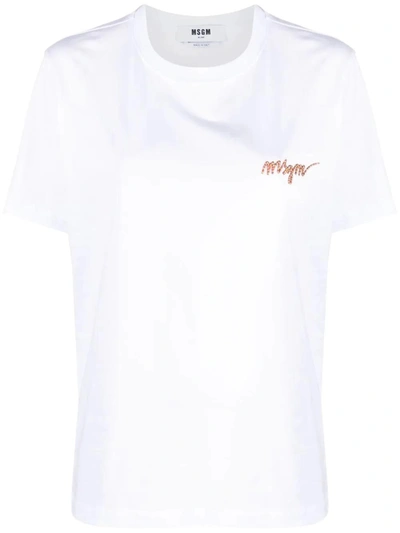 Msgm Embroidered Logo Short-sleeve T-shirt In White