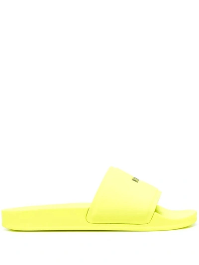 Msgm Logo-print Sliders In Yellow