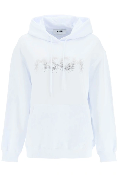 Msgm Rhinestone Embellished Hoodie In White