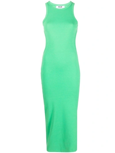 Msgm Ribbed Sleeveless Knitted Dress In Green