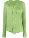 Msgm Ribbed-knit Knot-detail Top In Green