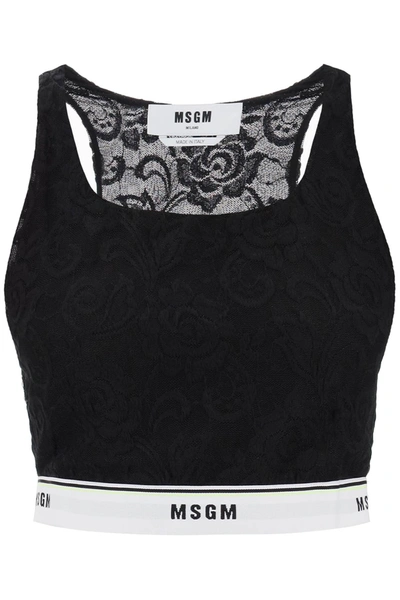 MSGM SPORTS BRA IN LACE WITH LOGOED BAND